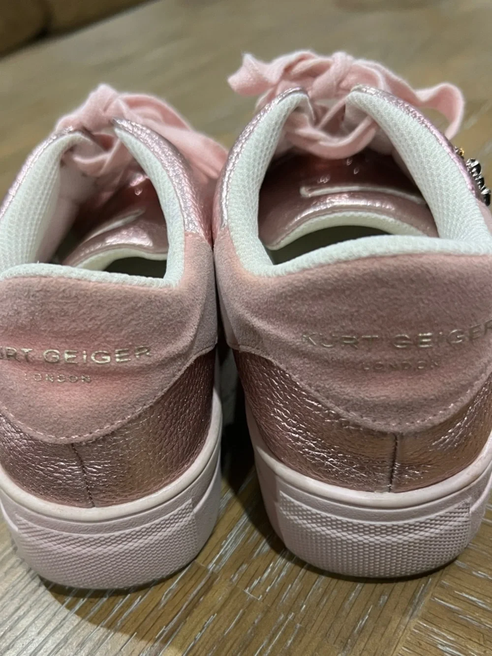 Kurt Geiger Pink Metallic Eye-Embellished Kids Sneakers